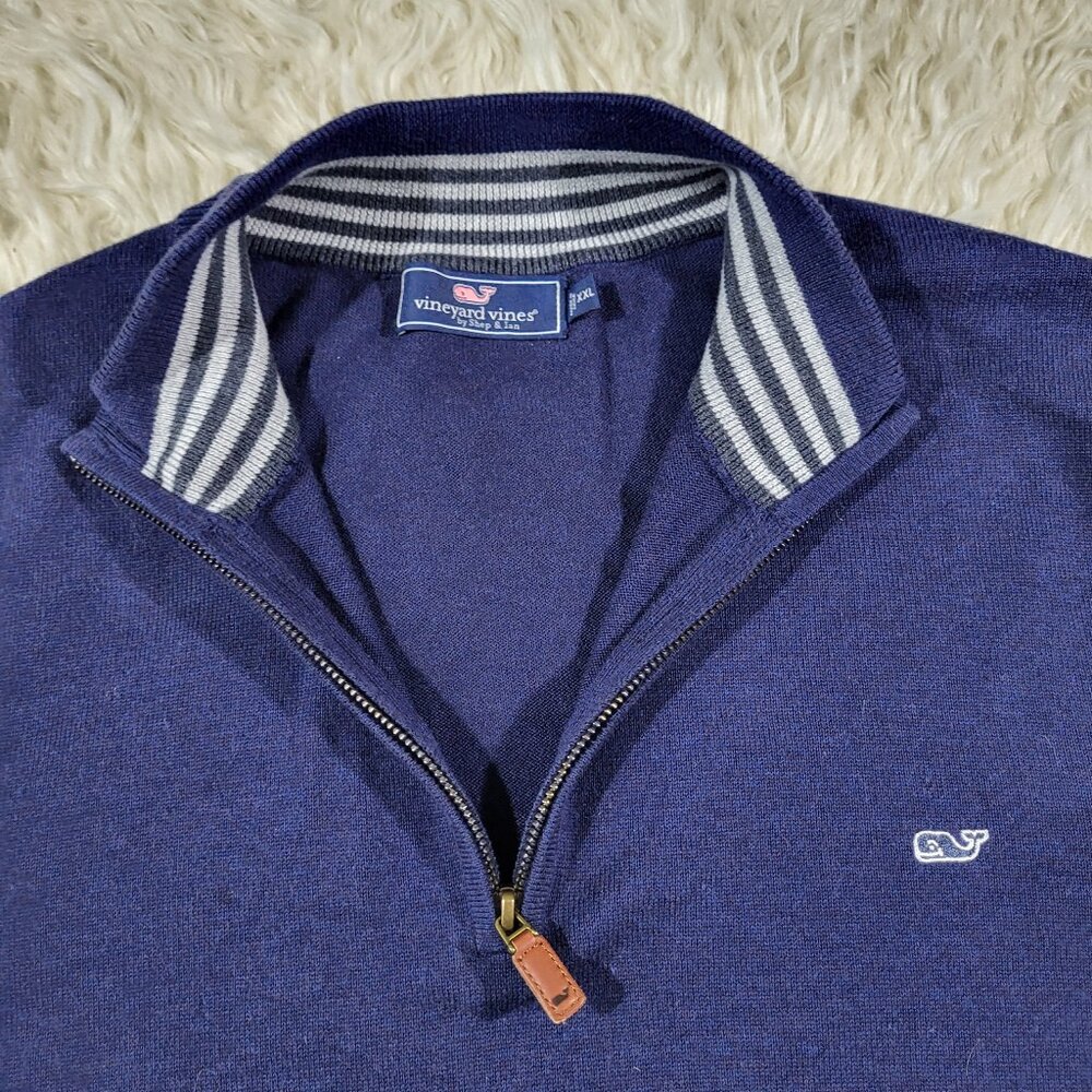 Vineyard Vines Navy Blue Quarter Zip Mens Sweater XXL - Picture 5 of 15